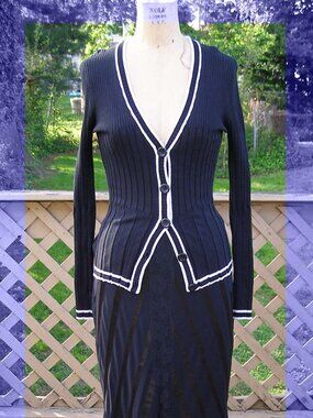 U-Knit black preppy knit cardigan Silk blend Office professional Polished look